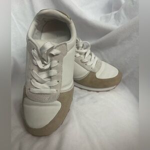 Stylish J. Crew White and Tan Sneakers